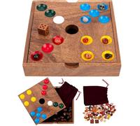 Engelhart-350443 - Le Trou du Cochon/Pierres - Jeu de Société Stratégique Compétitif - Coffret Bois de Noyer 18,3 × 18,3 × 4 cm - 60 Pierres Semi-Précieuses, Dés et Sac - Jeu Ludique Familial