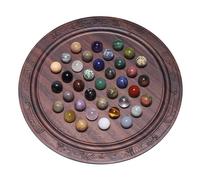 Jeu de société en Bois Solitaire en Bois, Jeux de Jeux de Voyage avec 37 pièces de marbres en Verre Naturel Multicolore, Jeux de société Ronds épais Classiques pour la soirée de Jeu des Adultes