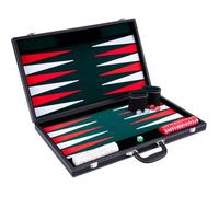 Engelhart - 250539 - Grand Jeu de Backgammon de Luxe 21 Pouces - 54 cm - Vert - Simili Cuir Haut de Gamme - Incrustation Feutre Spécial - Pions et Dés Nacrés + 2 Gobelets - Ouvert : 63 x 54 x 2,8 cm
