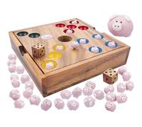 Engelhart - 350440 - Le Trou du Cochon - Plateau de Jeu en Bois Écologique - 60 Cochons en Céramique - Dé et Coffret en Bois - À Partir de 6 Ans - Jeux de Societe Original