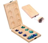 Jeu de société Kalaha - PAPECO - Mancala en Bois, Plateau Pliable, Jeu de Pierres Précieuses pour Enfants