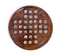 Jeu de société Solitaire en Bois avec Billes en Verre nacré de 20 cm de diamètre | Bois de Thuya | Jeu de société Classique en Bois