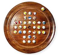 Jeu de société solitaire en bois de 22 cm de diamètre avec billes de verre tourbillonnantes blanches Old Glory | Jeu de solitaire classique en bois | Jeu de société de stratégie | Jeu de société