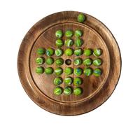 Jeu de société solitaire en bois de 22 cm de diamètre avec billes de verre vertes