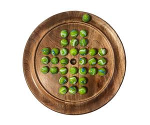 Jeu de société solitaire en bois de 22 cm de diamètre avec billes de verre vertes