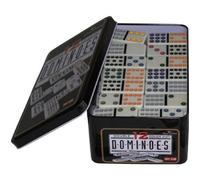 Engelhart – Grand jeu de dominos Double 12 (91 pièces) aux gros points colorés, boîte en métal
