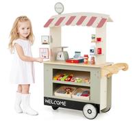 Jeu de supermarché COSTWAY Jouet d'imitation Marchande en Bois - 30 AccessoiresPour Enfants de 3 Ans+ Vert