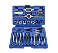 Jeu de tarauds et filières métriques de 32 pièces pour filetage manuel M3 à M12 - Kit d'outils de coupe de filetage en acier allié avec intermédiaire conique et tarauds - Comprend (Bleue)