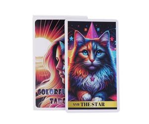Jeu de tarot en forme de chat coloré, 78 cartes de lecture de fortune, 10,3 x 6 cm, ensemble de papier illustré avec guide en anglais, cartes oracle chat mignon avec style vif, outils de divination