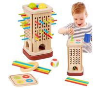 Jeu de tour de bâtons de couleur - Ensemble de blocs d'équilibre en bois de 30 cm, dés inclus, jouet empilable, activité d'entraînement des compétences | Jouet préscolaire éducatif familial pour