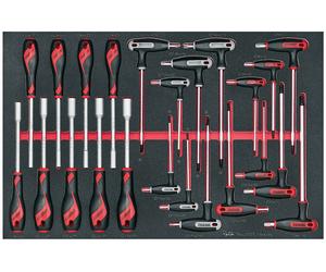 Jeu de tournevis à douille et clés allen avec manche-T HEX- TX- TPX Foam4x4 tray 23 pièces Teng Tools TTEX23N