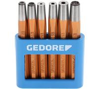 GEDORE Jeu de chasse-rivets et bouterolles à main, Jeu de 6 pièces, Trempés pour outils de frappe, Dans un support en PVC, 125 B