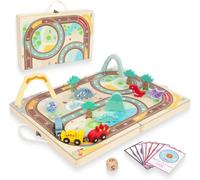 Jeu de train en bois - Convient pour les petits enfants - Jeu de dinosaures en bois - Convient aux enfants de plus de 3 ans - Jouet d'échecs portable et durable pour 3 voyages en train - 5 dinosaures