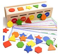 Jeu de tri Jouets Montessori avec boîte de rangement pour 2 3 4 ans Tri des couleurs et empilage Jouets assortis Jouet éducatif de tri avec 25 blocs géométriques et 12 cartes de quiz pour 2+ enfants