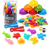 Jeu de Tri Montessori 3 4 5 Ans,66 Pièces Animaux Marins Comptage et Tri,avec Gobelets,Dés et Pinces,Jeu de Tri Motricité Fine,Jouet Educatif Bébé Classification des Couleurs