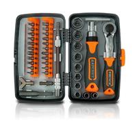 Jeu de vis à cliquet | 38 en 1 - Outil de précision avec adaptateur à cliquet antidérapant - 10 douilles et 22 embouts - Pour électronique, voiture, maison, moto