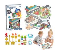 Jeu de voiture avec piste de puzzle, piste de puzzle pour wagon - Pistes de puzzle éducatives préscolaires avec véhicules - La voiture électrique à traction électrique pour la construction de rails