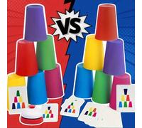 Jeu de voyage interactif avec gobelets empilables, jouet de formation logique et de concentration, multi-joueurs Double 12 gobelets empilables + 50 cartes questions + instructions,Double 12 gobelets e