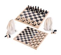 Engelhart - 170480 - Jeu d'Échecs 2 en 1 Complet - Échecs et Dames en Bois - 40 cm - 2 Sacs en Toile et pièces des Jeux Inclus - Dames et Echecs pour Débutants