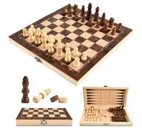 Jeu d'échecs 3 en 1 Echecs en Bois Échecs Dames Backgammon, Echiquier Pliable Échecs Portable Chess Board Voyage, Jeu Echec en Bois Jouet Éducatif pour Famille Activités Fête Adultes Enfants (24cm)