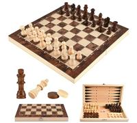 Jeu d'échecs 3 en 1 Echecs en Bois Échecs Dames Backgammon, Echiquier Pliable Échecs Portable Chess Board Voyage, Jeu Echec en Bois Jouet Éducatif pour Famille Activités Fête Adultes Enfants (29cm)