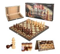 Jeu D'échecs - 3 en 1 Echecs en Bois - Pliable Ensemble D'échiquier - Chess Board pour Enfants, Adultes - Fête, Voyage - Échecs/Dames/Jacquet (29x29cm)