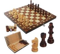 Jeu D'échecs,3 en 1 Jeu d'échecs Magnetique Bois,34 x 34 cmJeu d'échecs enBois,Pliable Portable Ensemble D'échiquier,echiquier pour la Famille Activités Fête Adultes Enfants Voyages