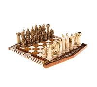 Jeu d'échecs avec Planche en albâtre et Dieux grecs Antiques et Soldats Doré 35 x 35 cm