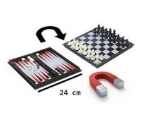 Jeu d'échecs / backgammon de voyage magnétique - boite pliable - 24 cm x 24 cm Noir - Blanc - Rouge G