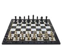 Jeu d'échecs classique noir et argenté avec différents motifs en bois - King 7,5 cm (motif marbre)