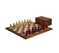 Jeu d'échecs de l'île de Lewis avec pièces d'échecs en résine ivoire et rouge 8,9 cm avec échiquier en acajou 50,8 cm