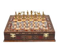 Jeu d'échecs de rangement fait à la main | 30 cm | Pièces historiques en fonte métallique