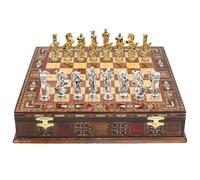 Jeu d'échecs de rangement fait à la main avec pièces de disque de la mythologie grecque | 30 cm | Échiquier historique en métal moulé sous pression et planche en bois massif