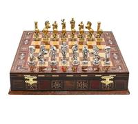 Jeu d'échecs de rangement fait à la main avec pièces de la mythologie grecque Hercules | 30 cm | Échiquier historique en métal moulé sous pression et planche en bois massif