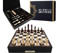 Jeu d'échecs de rangement personnalisé | 36 cm | Dames et pièces d'échecs en bois, courants d'air