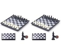 Jeu d'échecs, Echec Magnetique Pliable Echiquier, Mini échecs Portable Voyage Plateau pour Garçon Fille Enfant Adulte (Noir Blanc) (Lot de 2)