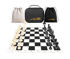 Jeu d'échecs - Échiquier de tournoi en silicone de 50,8 cm, pièces d'échecs Staunton avec 2 reines supplémentaires, jeu d'échecs professionnel portable avec sac de rangement
