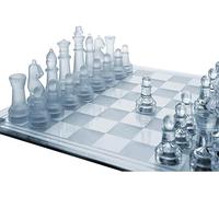 Jeu d'Échecs Élégant en Verre - Cristal Trempé Transparent et Dépoli, Pièces Incrustées de Flanelle Résistant aux Rayures, Plateau à Carreaux Antidérapant, Jeu de Cerveau