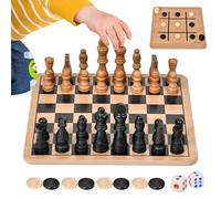 Jeu D'échecs en Bois - 10,51x10,43x1,65 Pouces De Dames D'échecs | Jeu De Développement De Compétences Polyvalent, Planche Double Face en Bois, Interactif Amusant pour La Maison, Les Voyages E