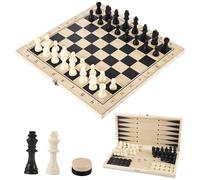 Jeu d'Échecs en Bois 3 en 1 - Échecs, Dames, Backgammon, Ensemble Pliable et Portable d'Échiquier, Idéal pour Enfants et Adultes Lors de Fêtes et Voyages, Dimensions de 29x29 cm