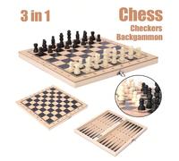 Jeu d'échecs en bois, 3 en 1 échecs, échecs portables, set de plateau d'échecs, pliable, plateau d'échecs de haute qualité M,S,Pièces d'échecs en plastique W7783 (34 cm),Pièces d'échecs en plastique W