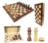 Jeu D'éChecs en Bois, 3 en 1 Echecs en Bois Échecs Dames Jacquet,Pliable Portable Ensemble D'échiquier, Chess Board Set pour la Famille Activités Fête Adultes Enfants Voyages