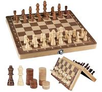 Jeu d'Échecs en Bois 3 en 1 - Échecs et Dames International, Portable et Pliable - Échiquier pour Voyage, Loisir Créatif pour Enfants et Adultes