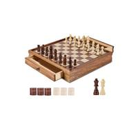 VEVOR Jeu d'échecs en bois 380 mm – 2 en 1 (échecs et dames), tiroir, pièces lestées, 2 reines