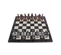 Jeu d'échecs en cuivre antique de l'armée britannique médiévale royale pour adultes, pièces faites à la main et motif marbre en bois, King 8,5 cm