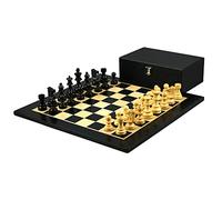 Jeu d'échecs en ébène 40,6 cm avec échiquier plat et pièces d'échecs allemandes lestées en ébène Staunton 7,6 cm