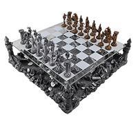 Jeu d'échecs en étain de qualité supérieure - Chevalier avec plateau en verre et échiquier paysage avec 32 figues - 2 joueurs - 8 à 100 ans
