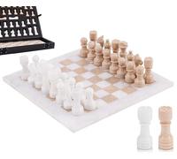 Jeu d'échecs en marbre Fait Main de 30 cm avec boîte, pièces et 2 Dames. Élégant Jeu de Voyage pour Adultes, idéal comme Cadeau ou décoration d'intérieur (White & Verona)