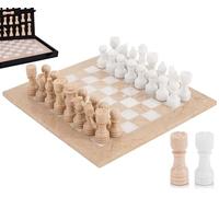 Jeu d'échecs en marbre Fait Main de 30 cm avec boîte, pièces et 2 Dames. Élégant Jeu de Voyage pour Adultes, idéal comme Cadeau ou décoration d'intérieur (Verona & White)