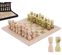 Jeu d'échecs en marbre Fait Main de 30 cm avec boîte, pièces et 2 Dames. Élégant Jeu de Voyage pour Adultes, idéal comme Cadeau ou décoration d'intérieur (Verona & Green)